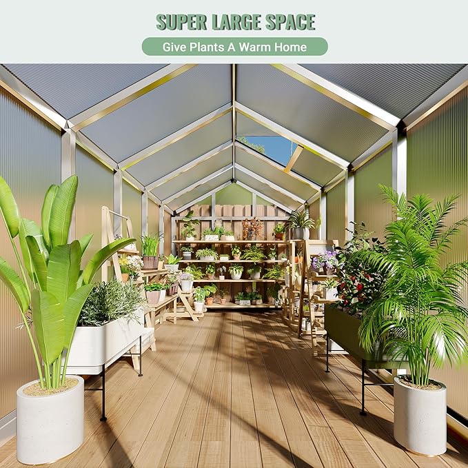 Greenhouse, Greenhouse for Outdoors, Polycarbonate Greenhouses with Quick Setup, Aluminum Frame and Roof Vent, Lockable Door for Backyard, Green Houses for Outside Garden Backyard, Patio