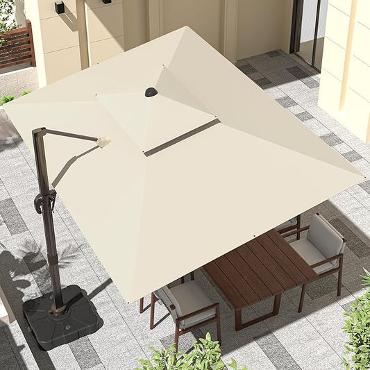 9' X 12' Cantilever Outdoor Patio Umbrellas with Base Included, Large Rectangle Umbrella Heavy Duty 360°Rotation Offset Umbrella for Garden Deck Pool Patio,Beige
