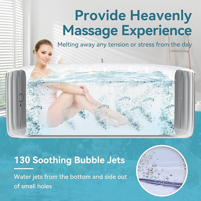 4-6 Person Inflatable Hot Tub, 264Gal Round Portable Blow up Hot Tub, Leak-Proof PVC Outdoor Spa with 130 Air Jets, Heater Pump and Insulated Cover, 82” X 82” X 25