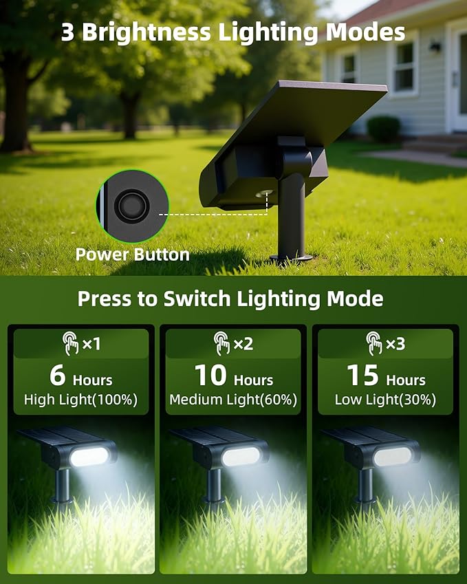 EZVALO Solar Spot Lights Outdoor Waterproof IP67, 3 Lighting Modes Landscape Spotlights, Efficient King-Size LEDs, Solar Powered for Garden Yard Pathway (4Pack-Cool White)