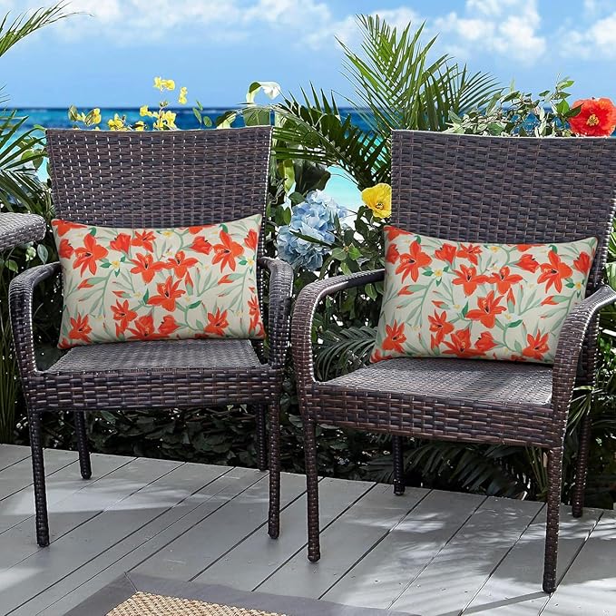 Pyonic Outdoor Pillows Cover Pack of 2 Floral Waterproof Throw Pillow Covers 12X20 inch Outdoor Lumbar Pillows for Patio Furniture Garden Outside Waterproof Pillow