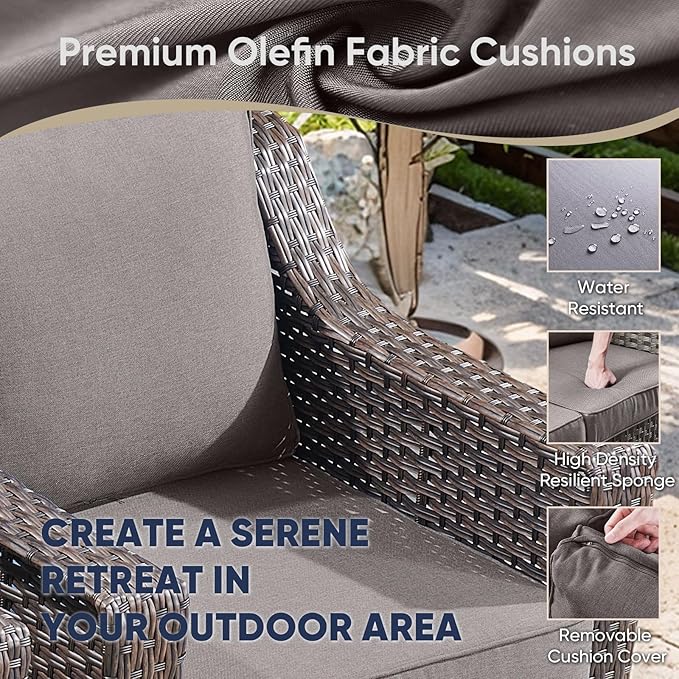 Outdoor Wicker Chair Set of 2-Outdoor Patio Chairs with Deep Seating Patio Dining Chairs for Deck Balcony Poolside Backyard-Brown/Grey