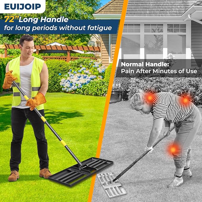 Extra Wide 30" Leveling Rake for Lawn Care - 60in Extendable Stainless Steel Handle with Ergonomic Grip | Professional Grass Leveling Tool for Golf Courses, Soccer Fields, Backyard Turf Maintenance