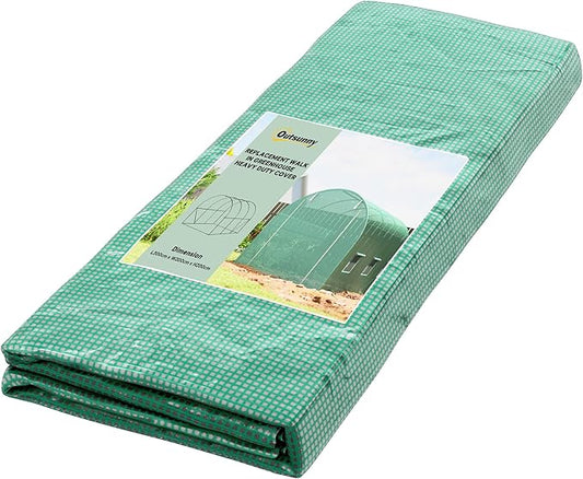 Outsunny 9.8' x 6.6' x 6.6' Plastic Greenhouse Cover Replacement, Heavy Duty Waterproof Tarp for Hoop House, Sheeting with 6 Windows, Door & Reinforcement Grid, Green