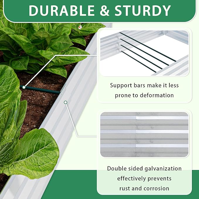 6x3x1 Ft Planter Raised Bed, Metal Planter Box, Planters Small Antifreeze Greenhouse Kit for Outdoor Plants, Flower, Galvanized Garden Bed Planter Gardening Supplies