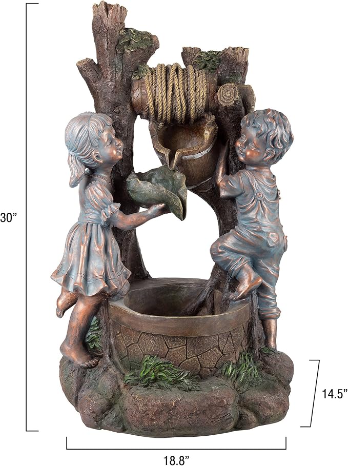 Pure Garden W150178 Lighted Antique Design Outdoor Water Fountain, Bronze