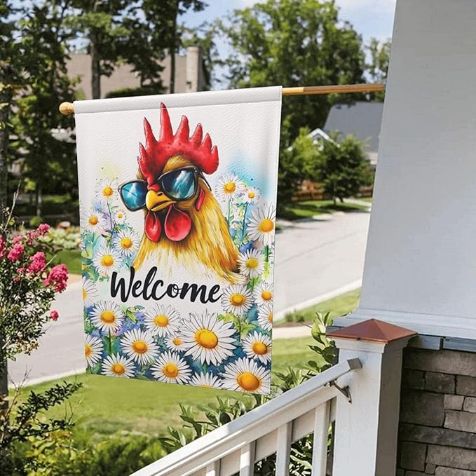 Rooster Garden Flag Vertical Double Sided Outdoor Yard Flags 12.5x18 Inch Burlap Banners for House Lawn