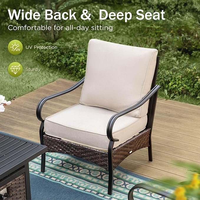 PHI VILLA Patio Rocking Chairs Set of 2, Outdoor Wicker Chairs with Thick Cushion, All Weather High Back Outdoor Furniture for Balcony Porch and Yard