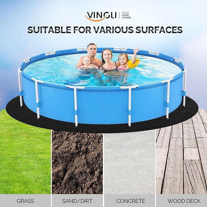 VINGLI 12 FT Round Pool Liner Pad for Above Ground Swimming Pools, Extra Thick Swimming Pool Liner, Prevent Punctures, Weed Barrier, Black