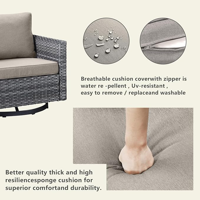 Outdoor Patio Swivel Rocker Chairs - Single Wicker Patio Swivel Rocking Chair with Waterproof Wicker,Comfortable Cushions and Sturdy Metal Frame for Outside Porch Deck Backyard(Mixed Grey/Grey/1PC)
