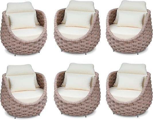 6 PCS Outdoor Accent Chair: Aluminum Woven Rope Patio Chair Modern - Cushioned Single Chair Assembled - All Weather Deck Furniture for 400lbs Porch Lanai Yard Balcony Garden Hotel, Terracotta