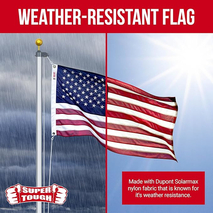 Super Tough 4Ft x 6Ft American Flag - Heavy Duty Nylon USA Flag with Embroidered Stars and Sewn Stripes Suitable for Outdoors - Red/White/Blue