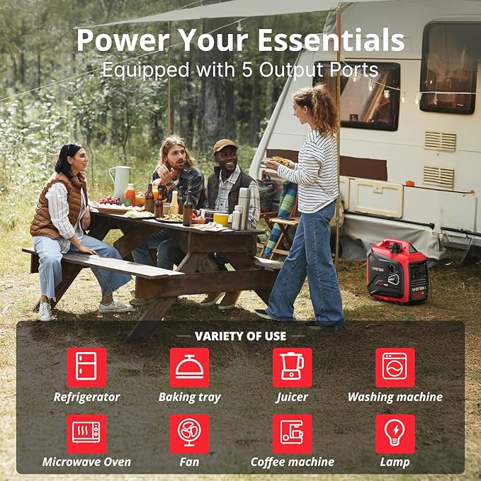 2500W Inverter Generator, Portable Gas Powered Generator Super Quiet with CO Sensor, RV Ready Parallel Capable, Long Run Time for Camping, Tailgating and Home Use