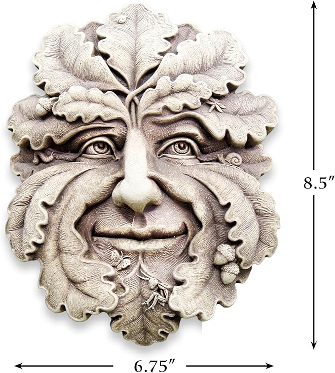 Carruth Studio, Green Man Wall Plaque Figurine, Original Sculpture Handcrafted in Stone, Artisan Made