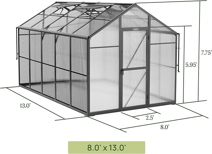 Vego Garden Junior Victorian Greenhouse 8ft – Durable Aluminum Frame with Polycarbonate Panels – All-Season Greenhouse for Backyard or Patio