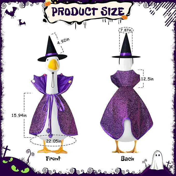 Witch Goose Outfit, 23-inch Halloween Porch Goose Outfit. Goose Clothes for Cement Goose Statue Decor