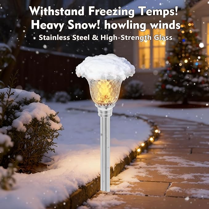 BEAU JARDIN 8 Pack Solar Pathway Lights Outdoor Stainless Steel Lights Solar Powered Waterproof Glass High Lumen Garden Landscape Path Yard Walkway Driveway Outside Color Changing Cool White Silver