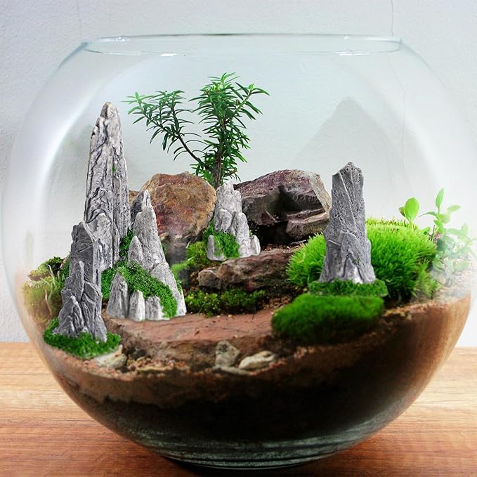 VOSAREA 8pcs Mini Rockery Small Bonsai Rockery Figurines Resin Rockery Statues Landscape Fake Mountain Outdoor Garden Ornament