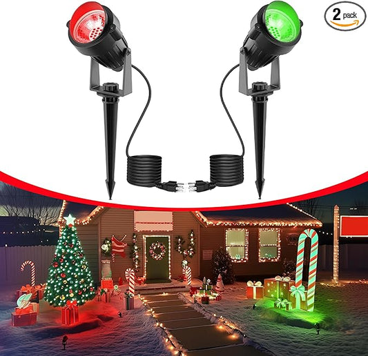 L LOHAS LED Red and Green Christmas Spotlight Outdoor, Auto On/Off 5W Landscape Lighting, 120V IP66 Waterproof Spot Lights for Yard House Holiday Trees Decoration, UL Listed, 2 Pack
