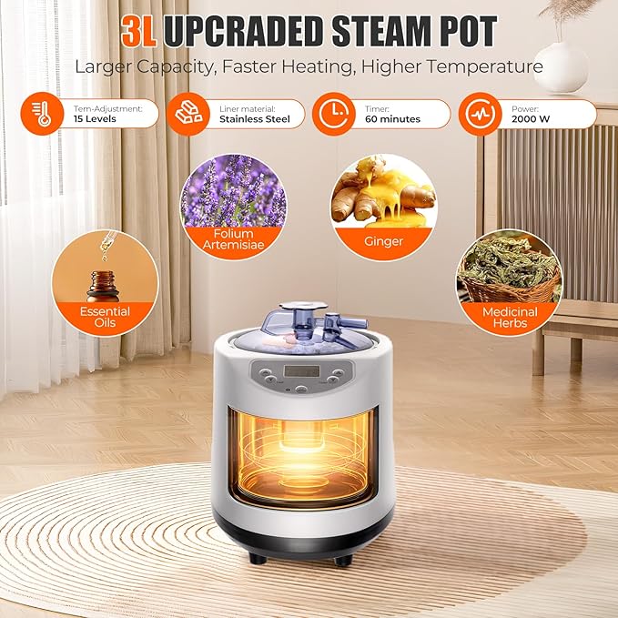 XL Portable Steam Sauna for Home - 2000W Box w/ 3L Tank, Folding Chair, Fast Setup Indoor Saunas for Muscle Relief & Detox, Compact Home Sauna Spa for Family Relaxation