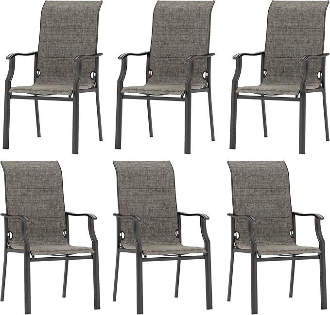 HERA'S HOUSE Premium Patio Dining Chair of 6, Rust Resistant Outdoor Chair with Textilene Padded Seat, Supports up to 350lbs with Comfort and Durability for Lawn Kitchen Garden Backyard