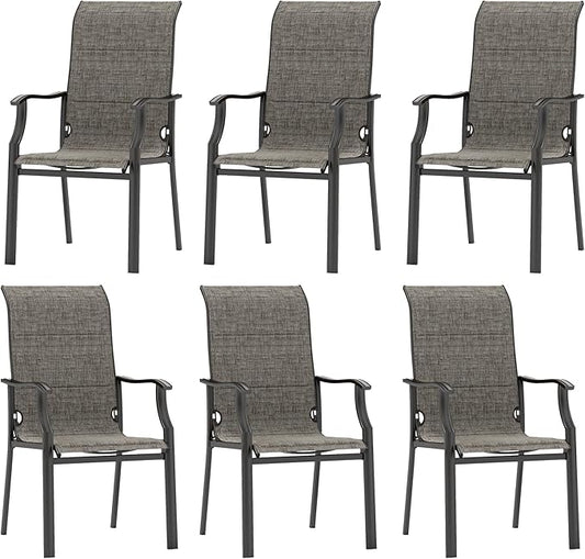 HERA'S HOUSE Premium Patio Dining Chair of 6, Rust Resistant Outdoor Chair with Textilene Padded Seat, Supports up to 350lbs with Comfort and Durability for Lawn Kitchen Garden Backyard