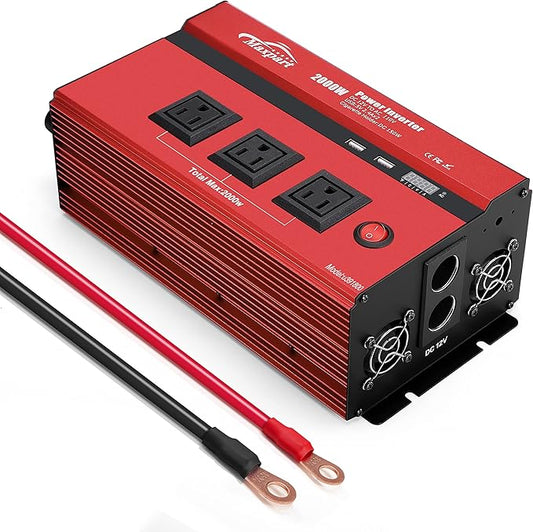 2000w 12v Car Power Inverters for Vehicles Truck with USB Charging Port,12v DC to 110v AC Inverter Converter with 3 AC Outlets