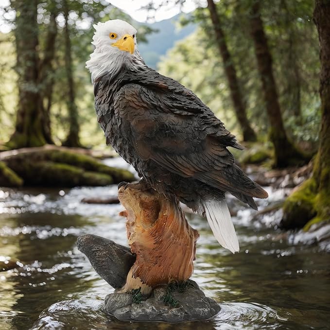 13.2" Real Eagle Statue, Funny Resin Bird Sculpture, Garden Outdoor Decor, Seabird Coastal Beach Accent, Eagle Pattern, Tropical Home Decor, Landscape & Patio Ornaments, Bald Eagle Gift