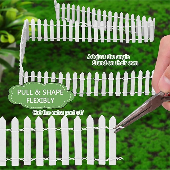 Kigley 6 Pcs 40 Inch Fairy Fence Wood Miniature Garden Picket Fence Decorations for DIY Plant Pot House Home Dollhouse Outdoor Diorama Project(White)