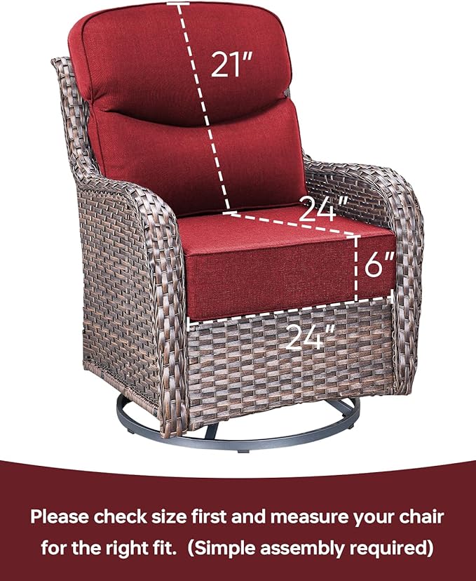 Luxury 24x24x6 Inch Smile Patio Dining Chair Cushions Set of 4 - Heavy Duty Water Slashproof Outdoor Seat Cushion for Outside Furniture Swivel Chairs Loveseat L-Shape Sofa - Red