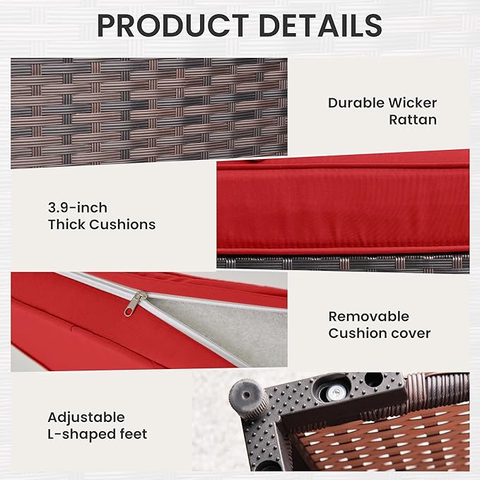 12 Pcs Outdoor Patio Furniture Set Outdoor Furniture All Weather Patio Sectional Sofa PE Wicker Modular Conversation Set with Coffee Table, Swivel Rocking Chair Red