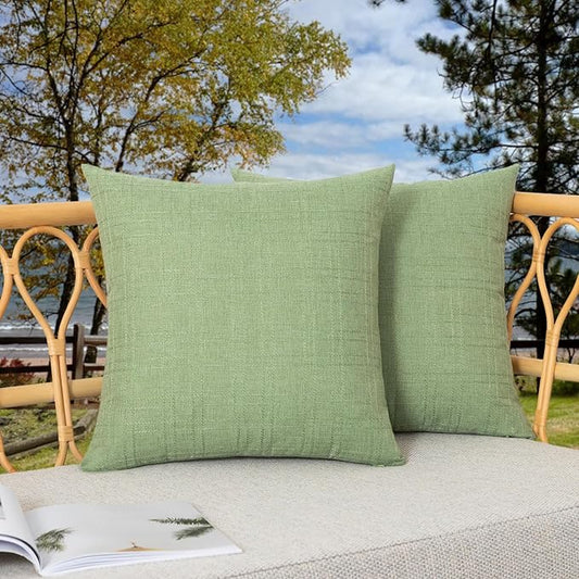 Kevin Textile Pack of 2 Outdoor Waterproof Pillow Covers Checkered Decorative Cushions Sham Throw Pillowcases Shell for Patio Tent Garden Couch Bed Sofa 22x22 Inch Sage Green