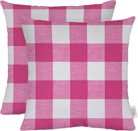 RSH DECOR: Square Throw Pillows Set of 2 | 17” x 17” | All-Weather Spun Fabric | Water and Fade-Resistant | Outdoor Accent Pillows for Patio Furniture | Classic Pink Buffalo