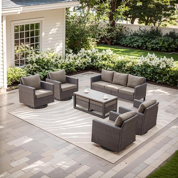 Rilyson Wicker Outdoor Couch Patio Sofa - 3 Seater Rattan Outdoor Patio Couch with Waterproof Wicker,Comfortable Cushions and Sturdy Metal Frame for Outside Porch Deck Backyard(Brown/Grey)