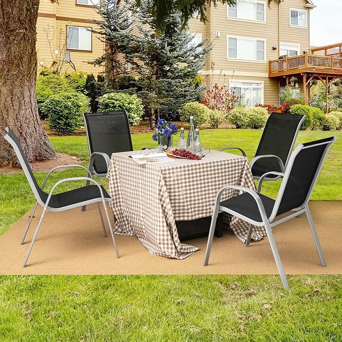 Tangkula Patio Dining Chairs Set of 4, Outdoor Stackable All Weather Heavy Duty Dining Chairs Set with Armrests, Support 330 LBS, for Poolside, Backyard, Garden, Deck, Front Porch (Black)