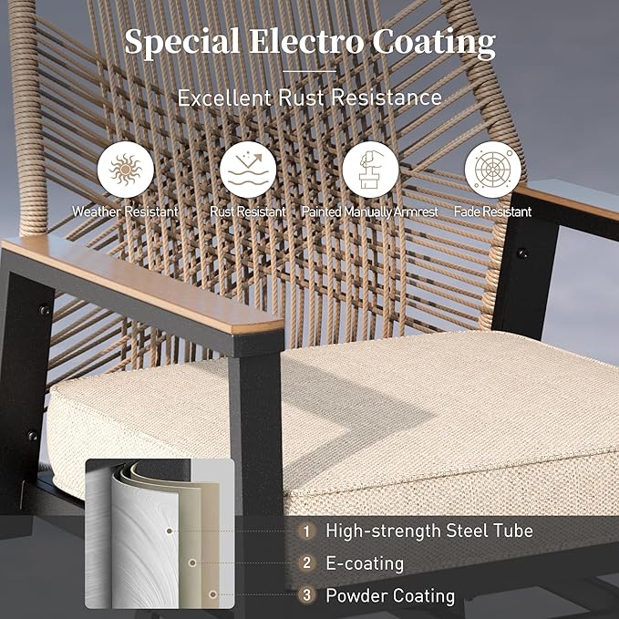 Outdoor Swivel Bar Stools Set of 4, Rattan High Top Patio Chairs with Waterproof Cushion and Armrest, All-Weather Bar Height Furniture for Outside Patio Balcony and Pool, Beige