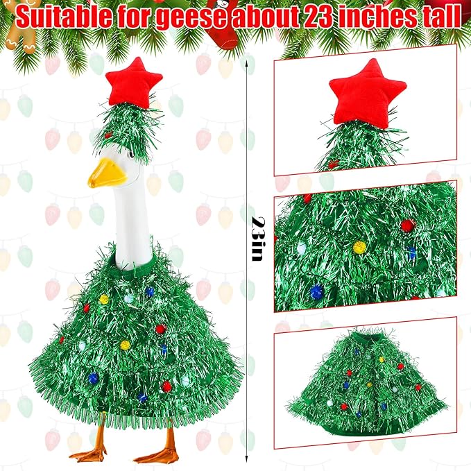 Abbylike Christmas Tree Goose Outfits Christmas Costume for Porch Goose 23 Inch Lawn Yard Patio Statue Outdoor Holiday Outfit Clothes Decoration