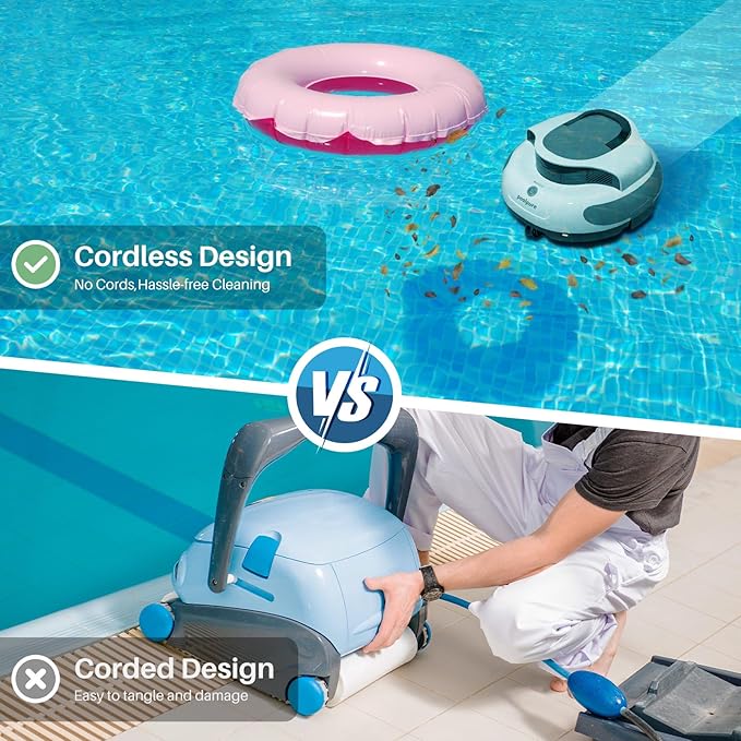 POOLPURE AquaGuard SE II Cordless Powerful Pool Vacuum (Dual Motors) 5000mAh Battery, 120-Min Non-Stop Clean Most Runtime per Dollar Auto-Clean for Flat Pools Up to 1000 Sq.Ft