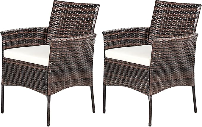 HAPPYGRILL Set of 2 Patio Dining Chairs Outdoor PE Wicker Chairs with Soft Cushions, All-Weather Rattan Chairs for Garden Backyard Lawn Poolside Balcony
