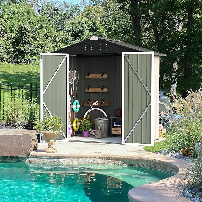 Furniwell Outdoor Storage Shed, Metal Garden Sheds Outdoor Storage House with Single Lockable Door for Backyard Patio Lawn (White, 6 x 4 FT)