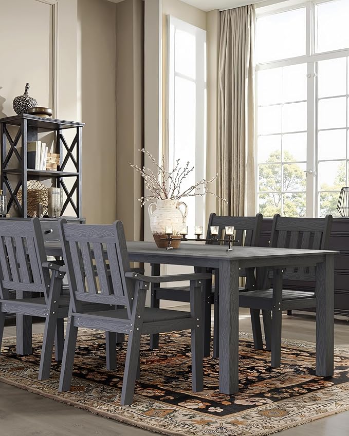 YEFU Patio Dining Chairs Set of 4: All Weather Outdoor Dining Chairs with Wide Curved Seat and Backrest - Outdoor Furniture Plastic for Outside Backyard/Garden/Porch/Deck 350lbs Capacity Grey