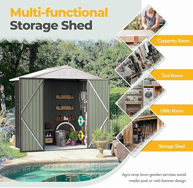 Furniwell Outdoor Storage Shed, Metal Garden Sheds Outdoor Storage House with Single Lockable Door for Backyard Patio Lawn (Gray, 6 x 4 FT)