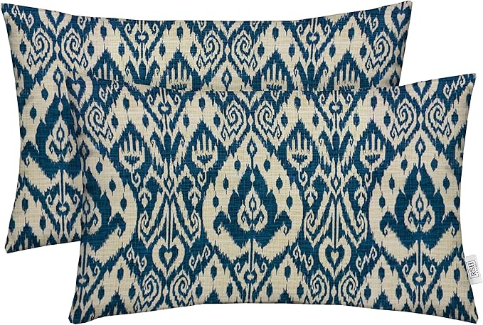 RSH DECOR: Lumbar Throw Pillows Set of 2 | 20” x 12" | All-Weather Spun Fabric | Water and Fade-Resistant | Outdoor Support Pillows for Patio Furniture | Ashmore Marine