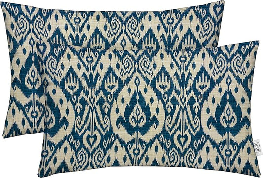 RSH DECOR: Lumbar Throw Pillows Set of 2 | 20” x 12" | All-Weather Spun Fabric | Water and Fade-Resistant | Outdoor Support Pillows for Patio Furniture | Ashmore Marine