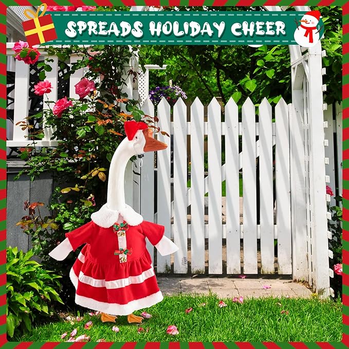 Christmas Mrs. Claus Porch Goose Outfit Dresses Clothes for 23" High Cement or Plastic Porch Goose Costume for Outdoor Patio Garden Statue Xmas Santa Holiday Decor
