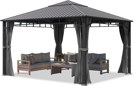 TOOLPORT Hardtop Gazebo 13x13 ft with Steel Roof - 4 Side Panels in Gray - Approx. 3.54x3.54 in Aluminium Poles