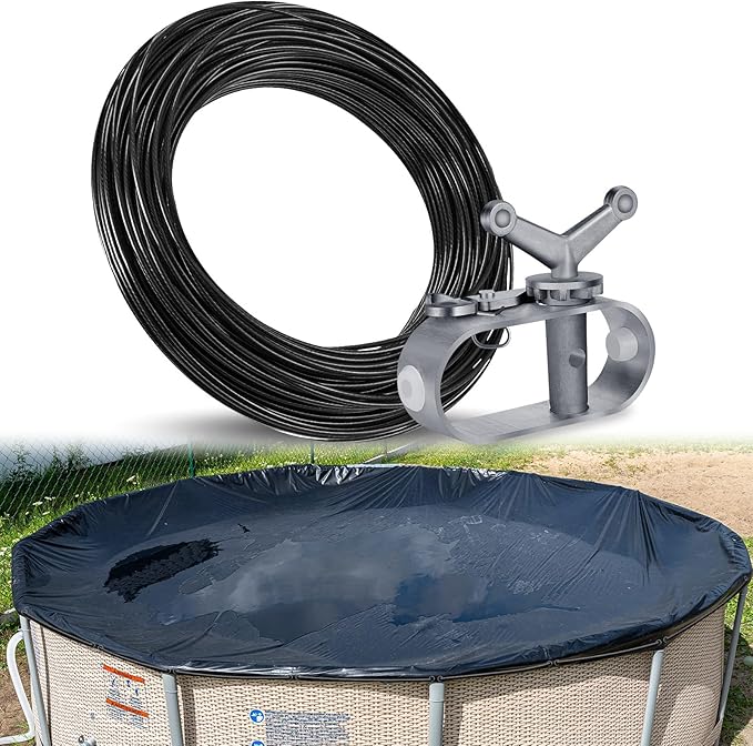 131ft Pool Cover Cable and Winch Kit Pool Covers for Above Ground Pools 10x16 Pool Cover Cable for Securing Above Ground Swimming Pool Covers(Black)