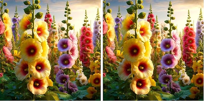 Seeds Hollyhock Seed Mix Malva 30+ Seeds for Planting Showy Perennial Flower Multicolor Mixture (Pack of 2)