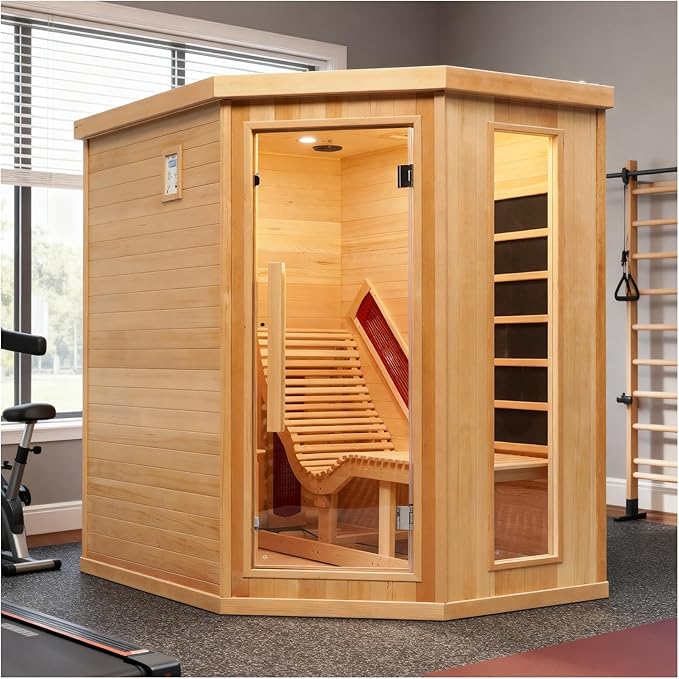 Infrared Sauna with Recliner, 1-2 Person Hemlock Wood Indoor Home Sauna, Dry Sauna Spa with 2300W/220V Heater Tube & Carbon Panels, Control Panel, 10 Minutes Pre-Warm up, Oxygen Bar, Hourglass