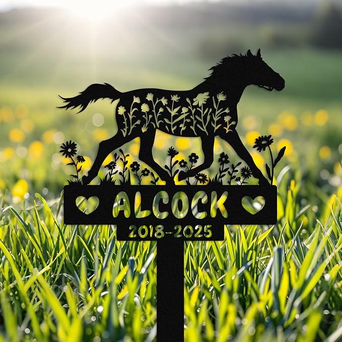 Personalized Horse Memorial Stake,Pet Plaque for Horse Lover,Metal Horse Grave Marker,Remembrance Stake,Outdoor Garden Yard Sign Horse 8inch